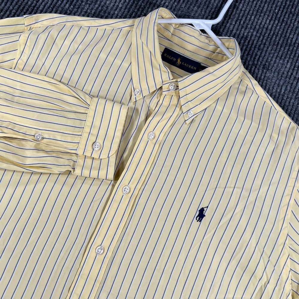 Ralph Lauren Shirt Mens 17.5 Yellow Striped Long Sleeve Button Down Casual Dress